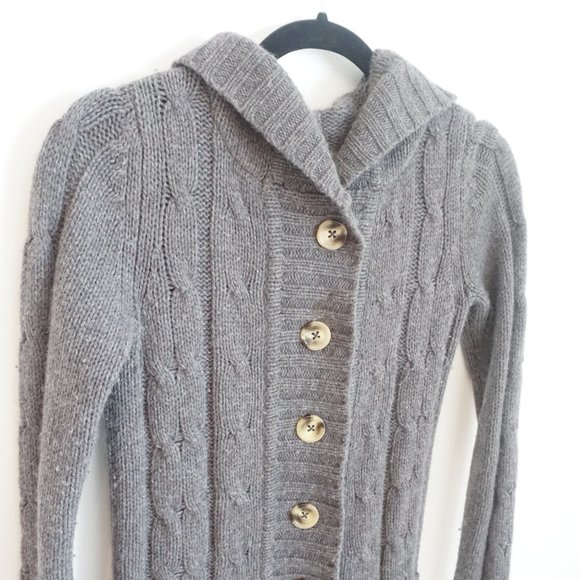 Grey Cable Knit Button Up Hooded Sweater Size S - Picture 2 of 3